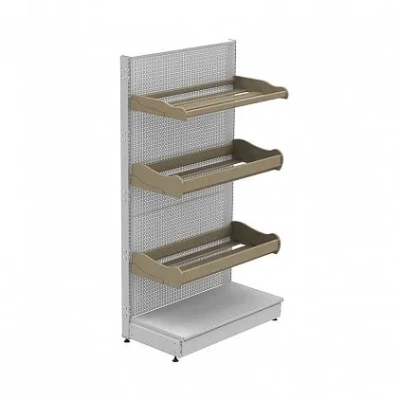 Стеллаж торговый пристенный перфорированный отдельностоящий (2250x1000x500) 3 хлебных лотка